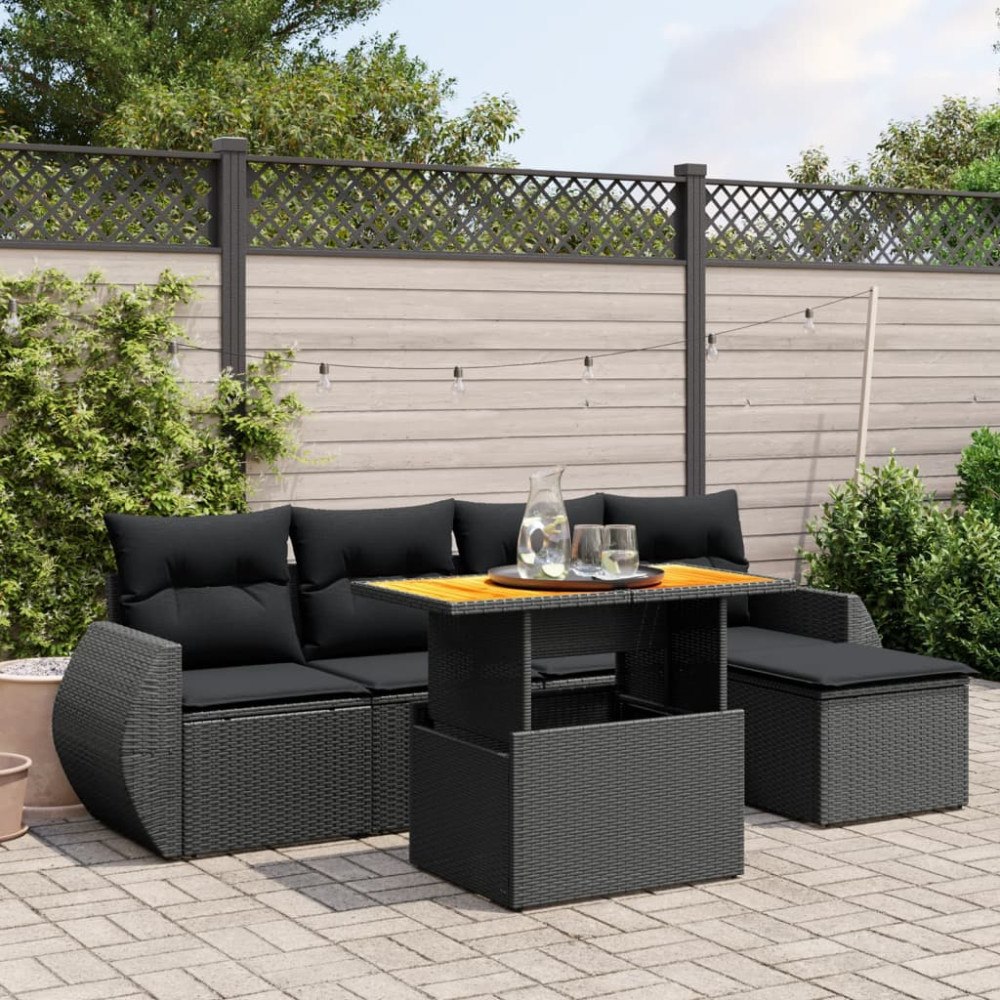vidaXL Loungegrupp med dynor 6 delar svart konstrotting