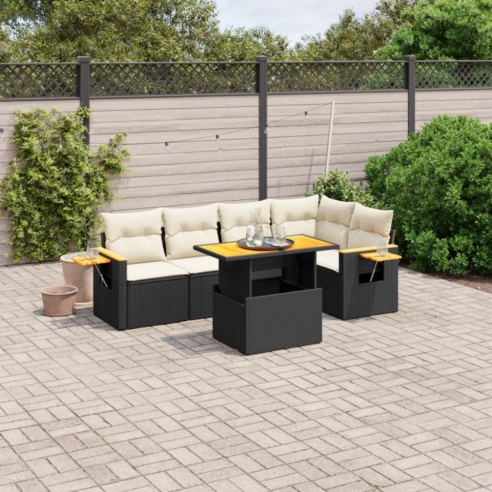 vidaXL Loungegrupp med dynor 6 delar svart konstrotting