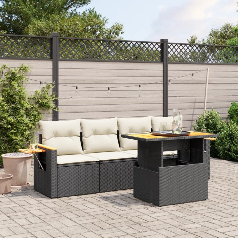 vidaXL Loungegrupp för trädgården med dynor 5 delar svart konstrotting