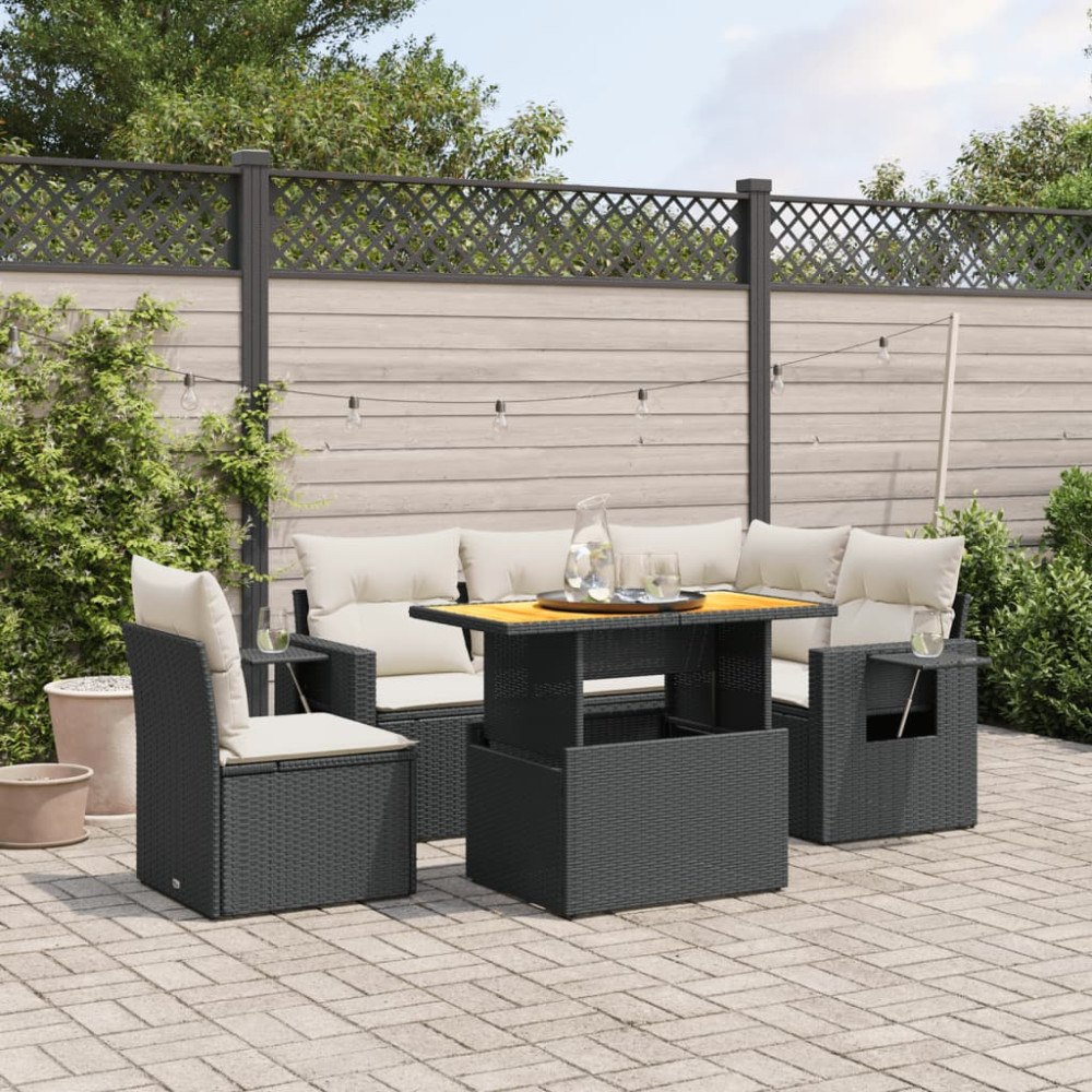 vidaXL Loungegrupp med dynor 6 delar svart konstrotting