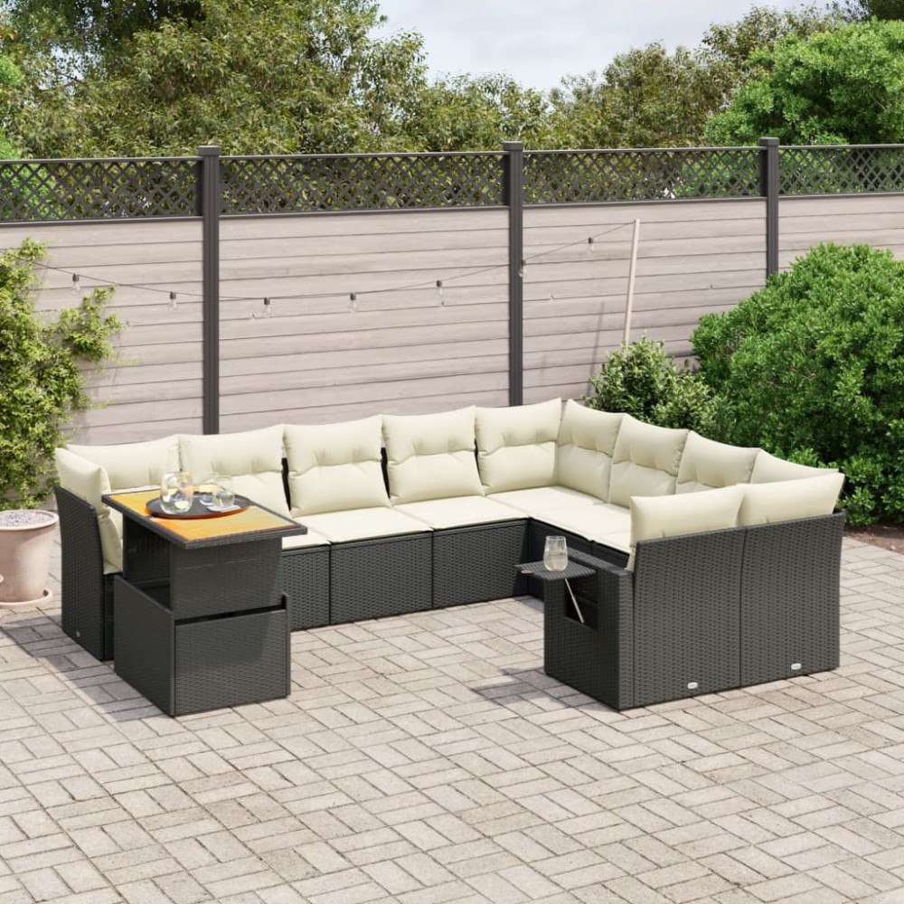 vidaXL Loungegrupp 10 delar med svarta dynor konstrotting