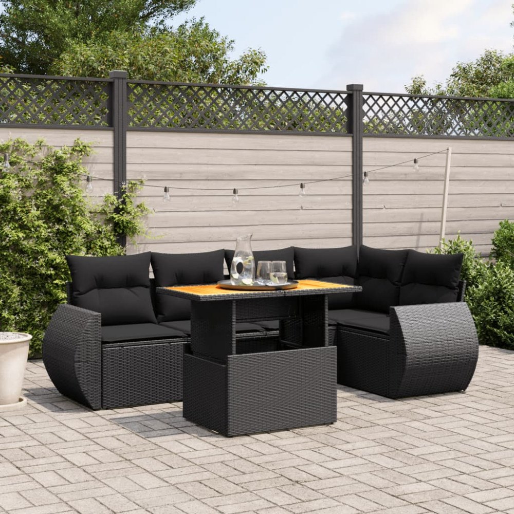 vidaXL Loungegrupp med dynor 6 delar svart konstrotting