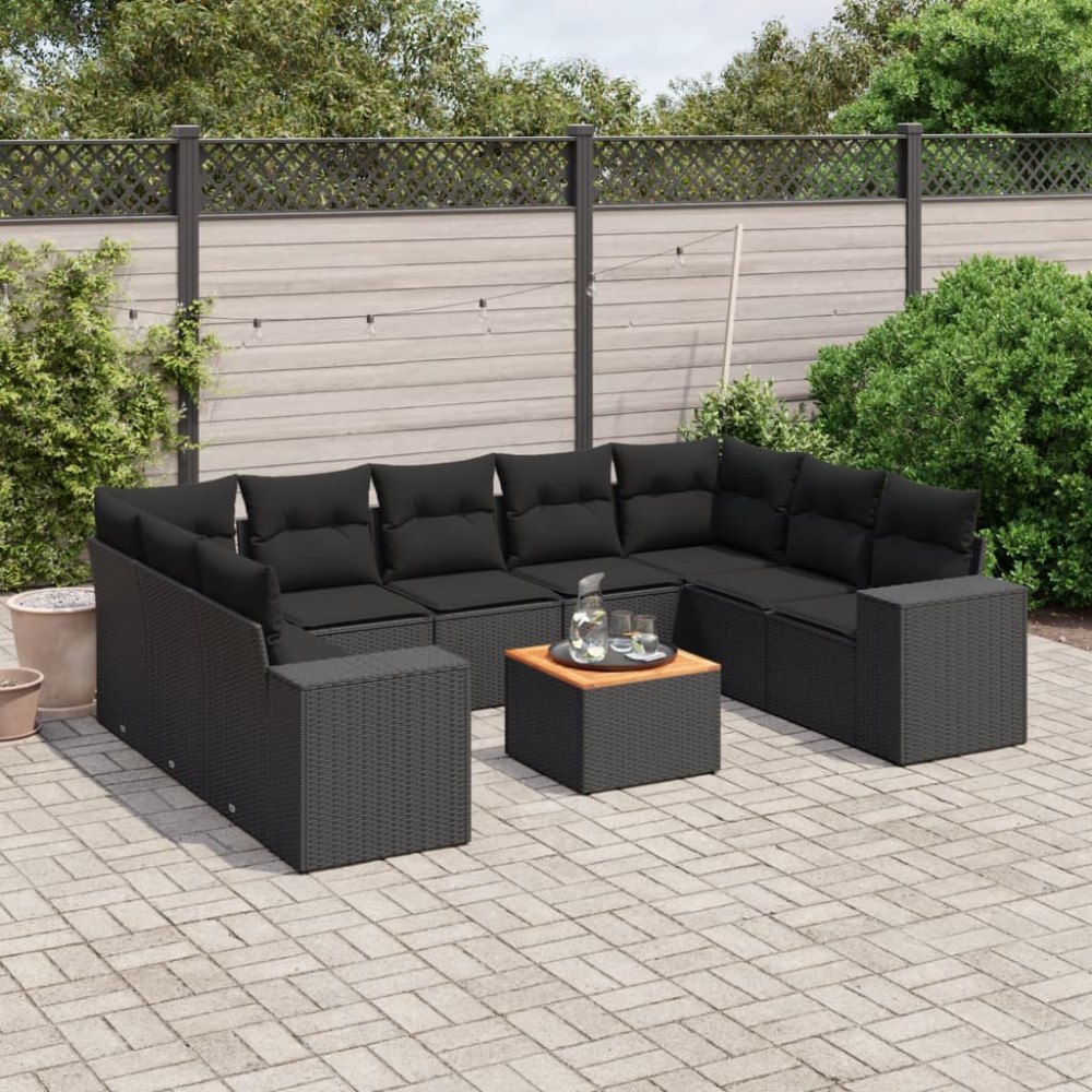 vidaXL Loungegrupp 10 delar med svarta dynor konstrotting