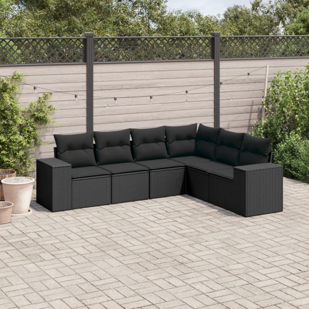 vidaXL Loungegrupp med dynor 6 delar svart konstrotting