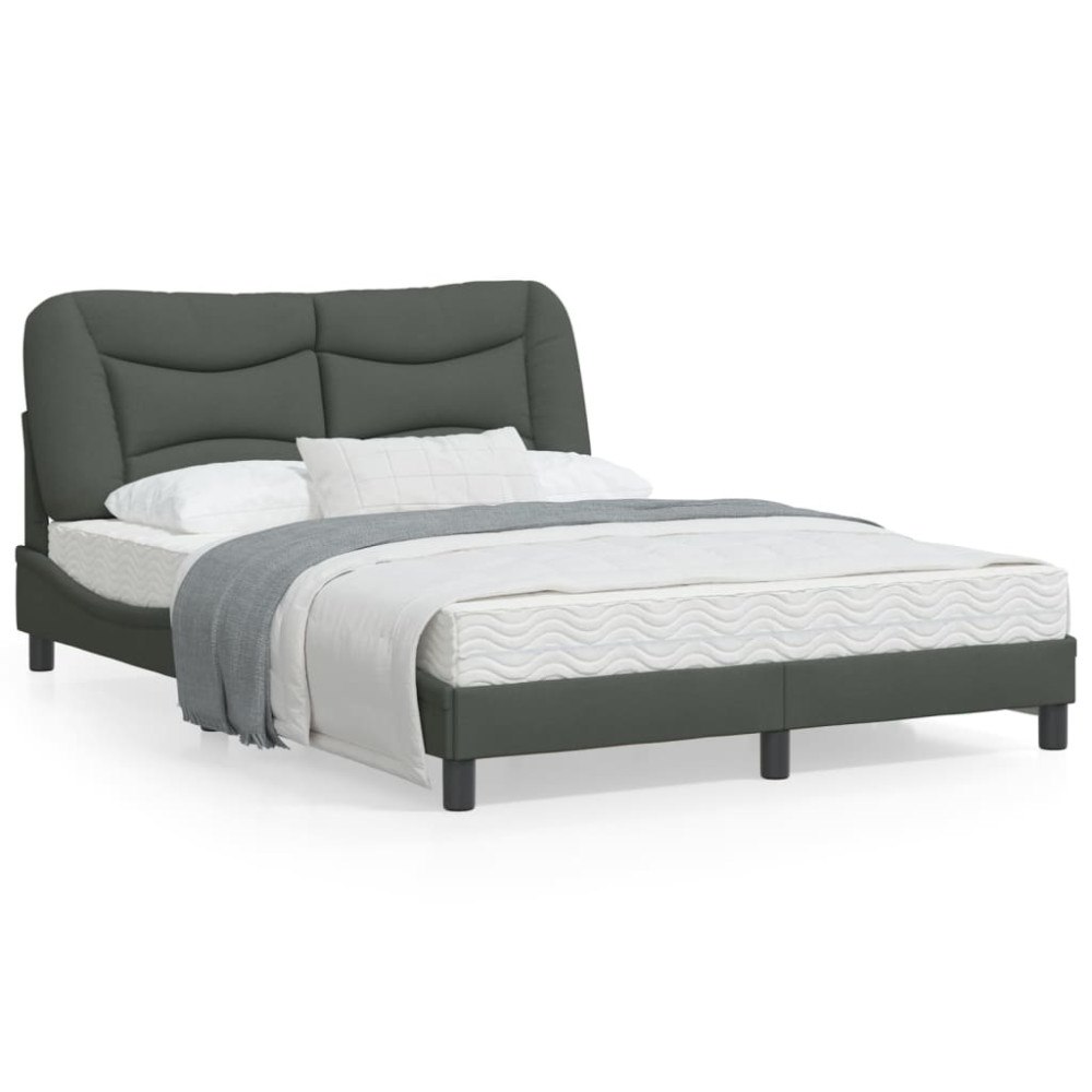 vidaXL Bed Frame with LED without Mattress "Hvar" Dark Grey 140x200 cm Fabric