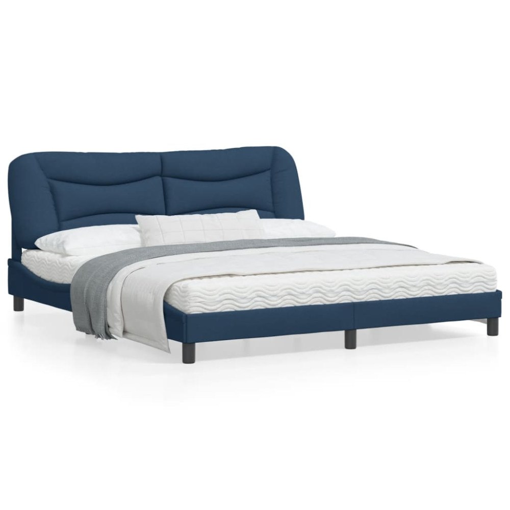 vidaXL Bed Frame with LED without Mattress "Hvar" Blue 180x200 cm Fabric
