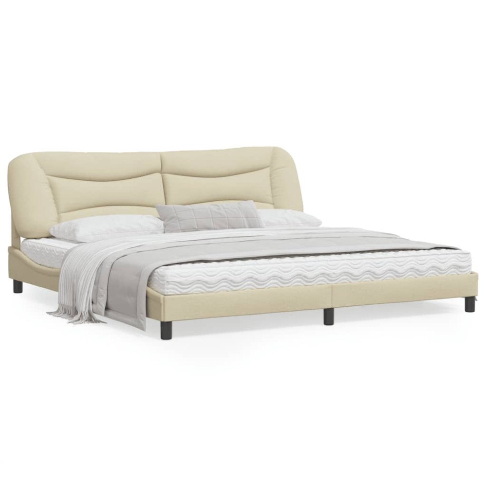 vidaXL Bed Frame with LED without Mattress "Hvar" Cream 200x200 cm Fabric