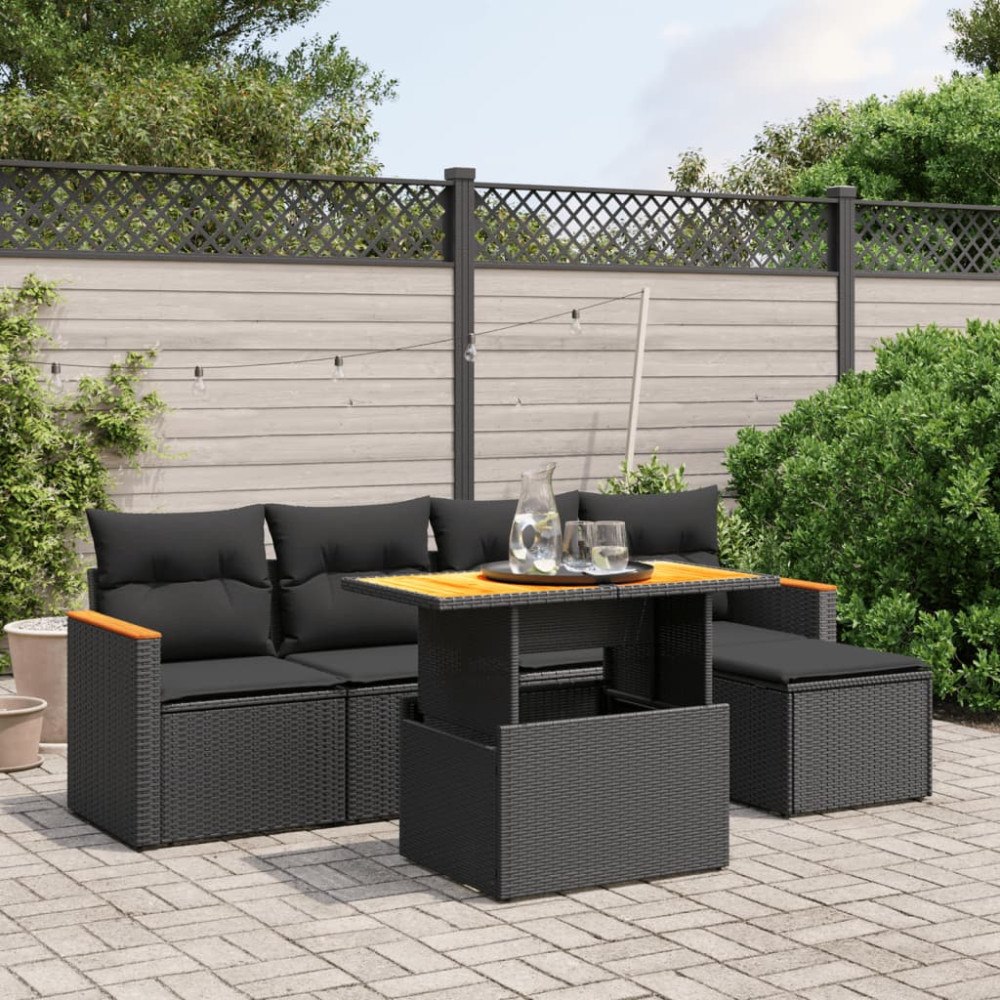 vidaXL Loungegrupp med dynor 6 delar svart konstrotting