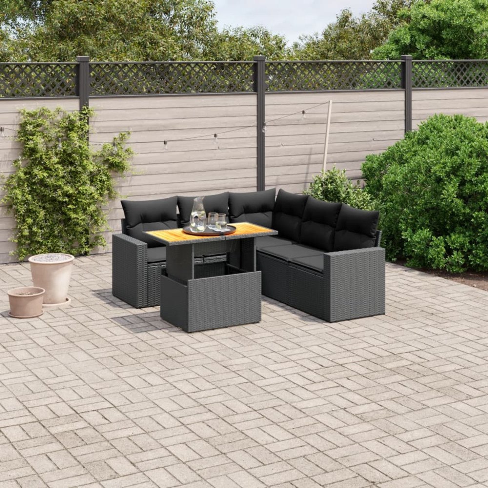 vidaXL Loungegrupp med dynor 6 delar svart konstrotting