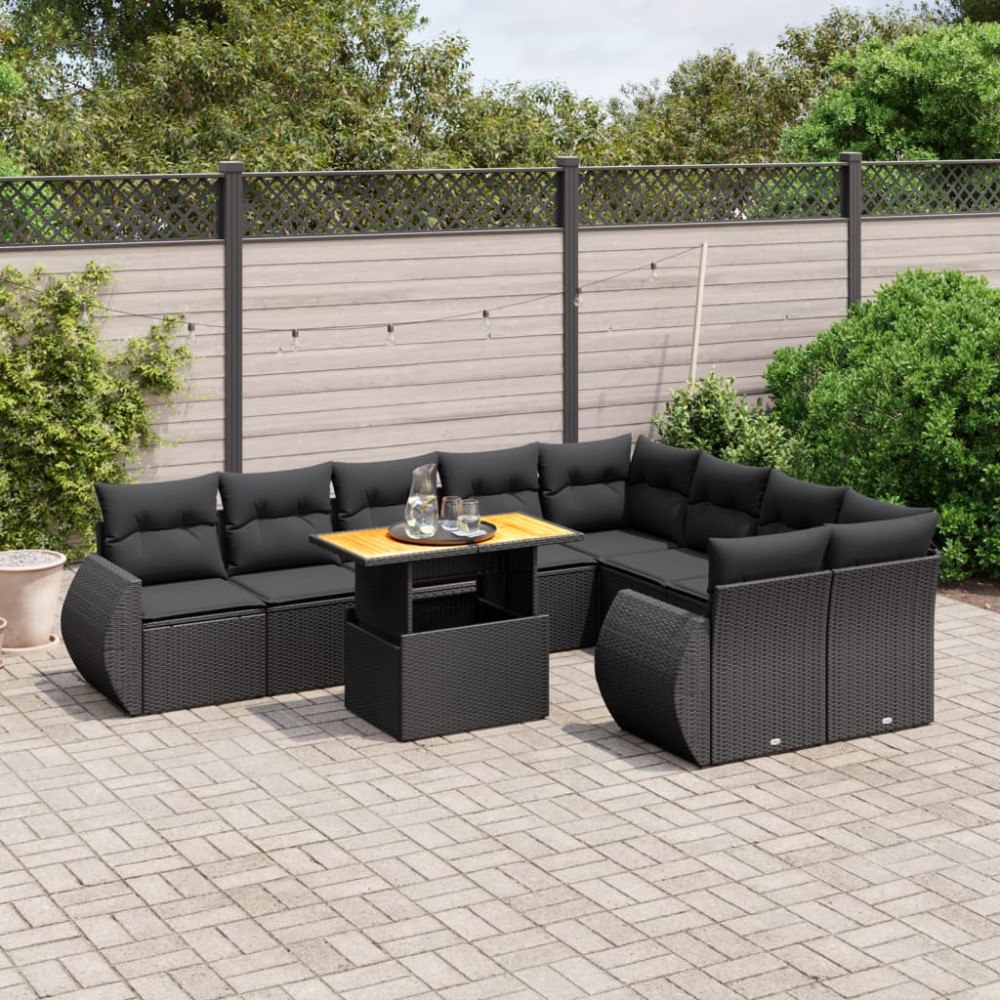 vidaXL Loungegrupp 10 delar med svarta dynor konstrotting