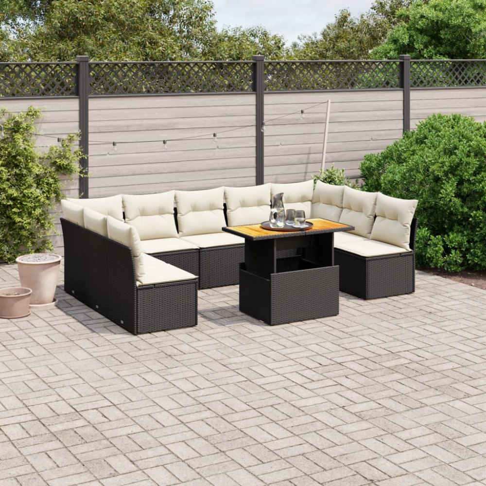 vidaXL Loungegrupp 10 delar med svarta dynor konstrotting