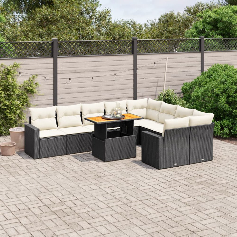 vidaXL Loungegrupp 10 delar med svarta dynor konstrotting