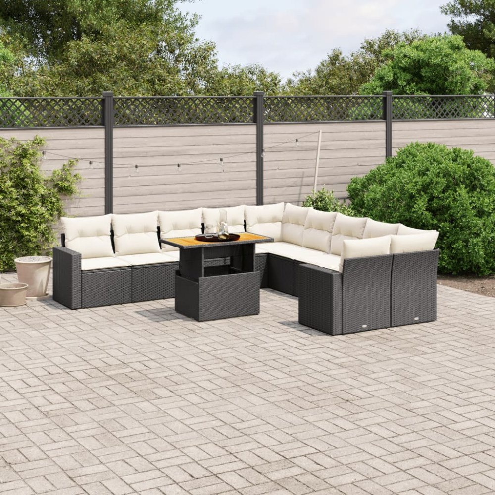 vidaXL Loungegrupp för trädgården m. dynor 11 delar konstrotting svart