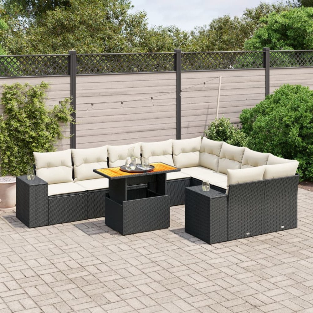 vidaXL Loungegrupp 10 delar med svarta dynor konstrotting