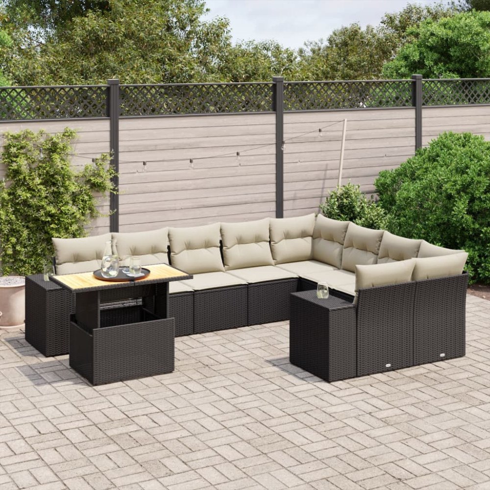 vidaXL Loungegrupp 10 delar med svarta dynor konstrotting