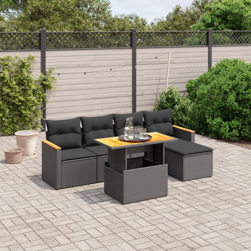 vidaXL Loungegrupp med dynor 6 delar svart konstrotting