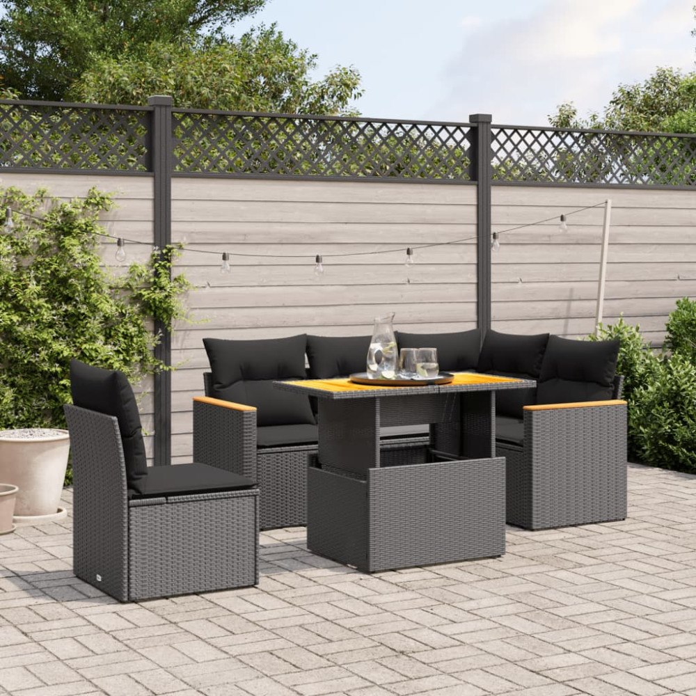 vidaXL Loungegrupp med dynor 6 delar svart konstrotting