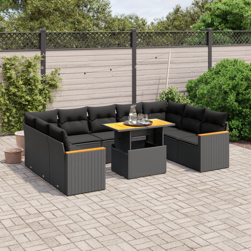 vidaXL Loungegrupp 10 delar med svarta dynor konstrotting