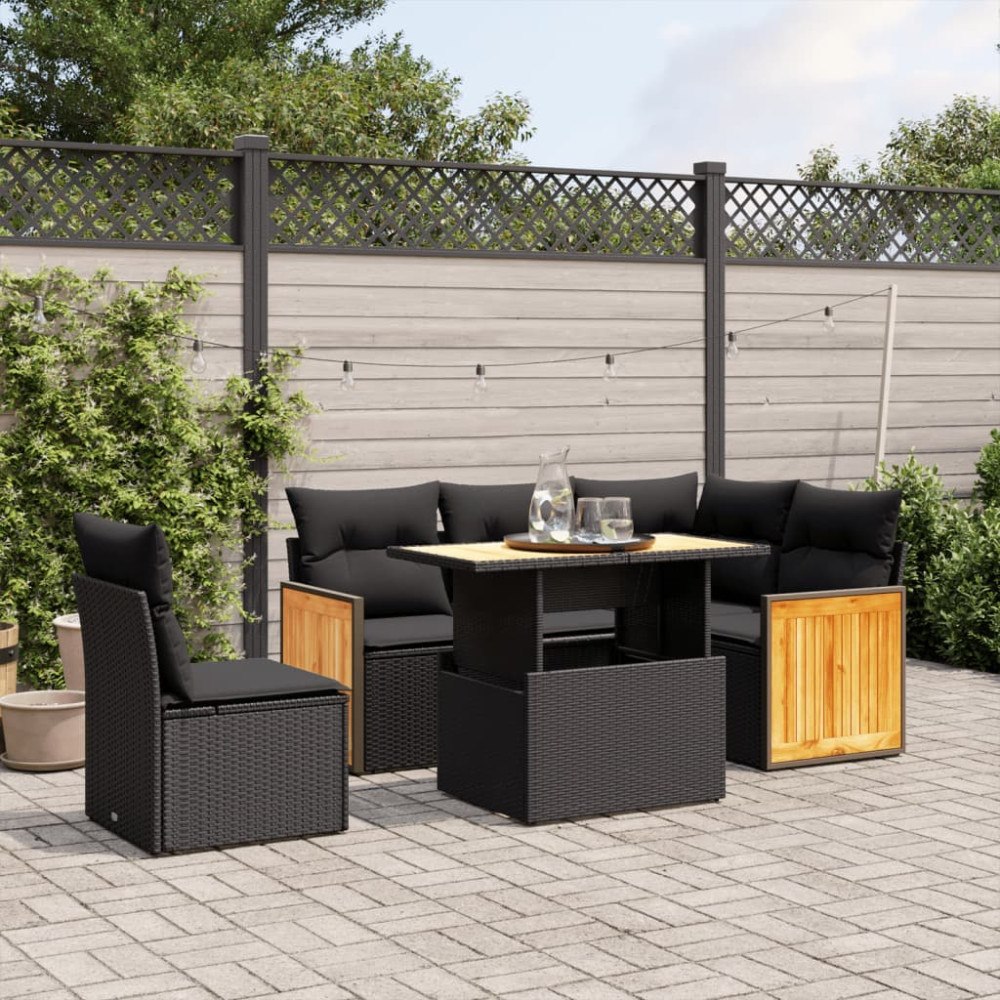 vidaXL Loungegrupp med dynor 6 delar svart konstrotting