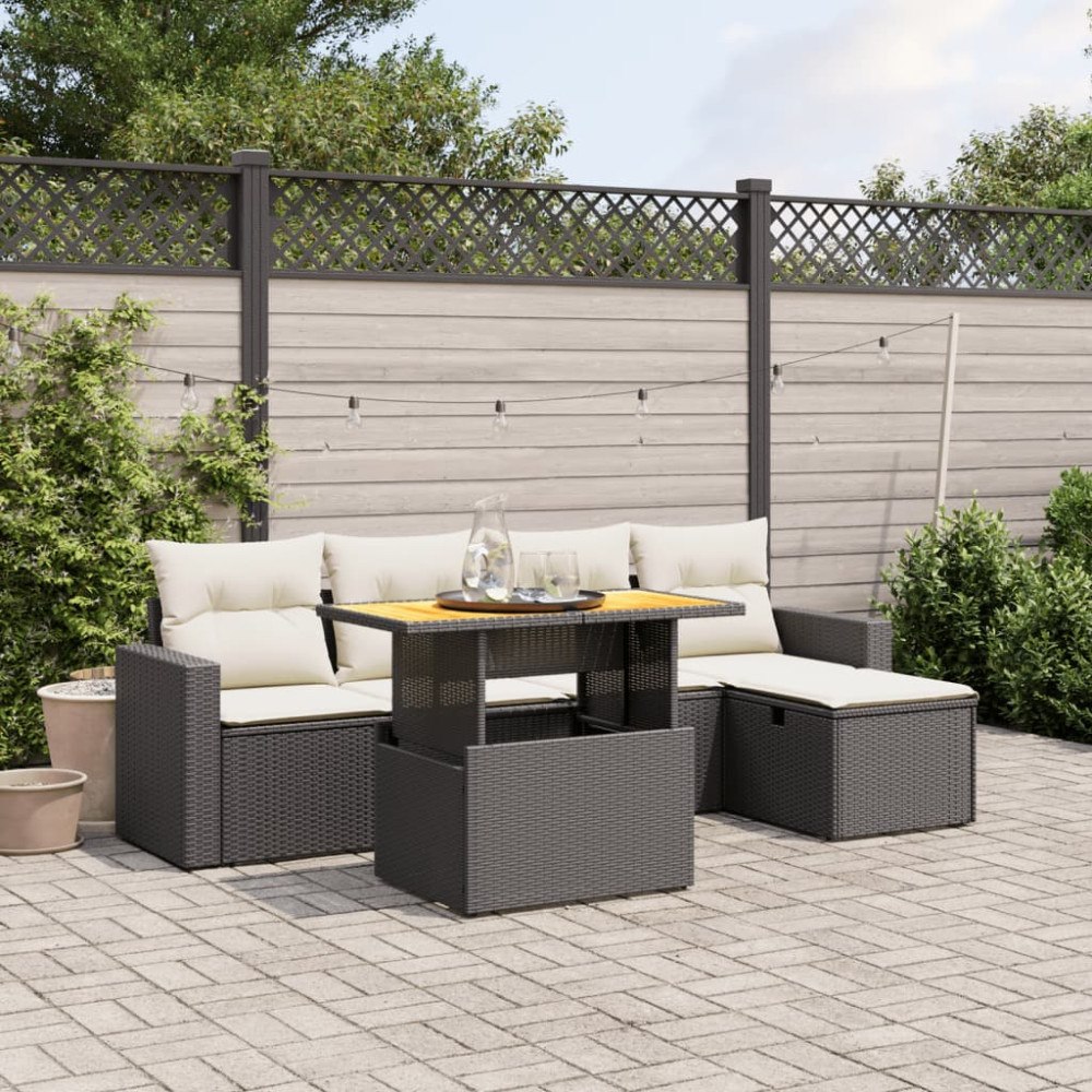 vidaXL Loungegrupp med dynor 6 delar svart konstrotting