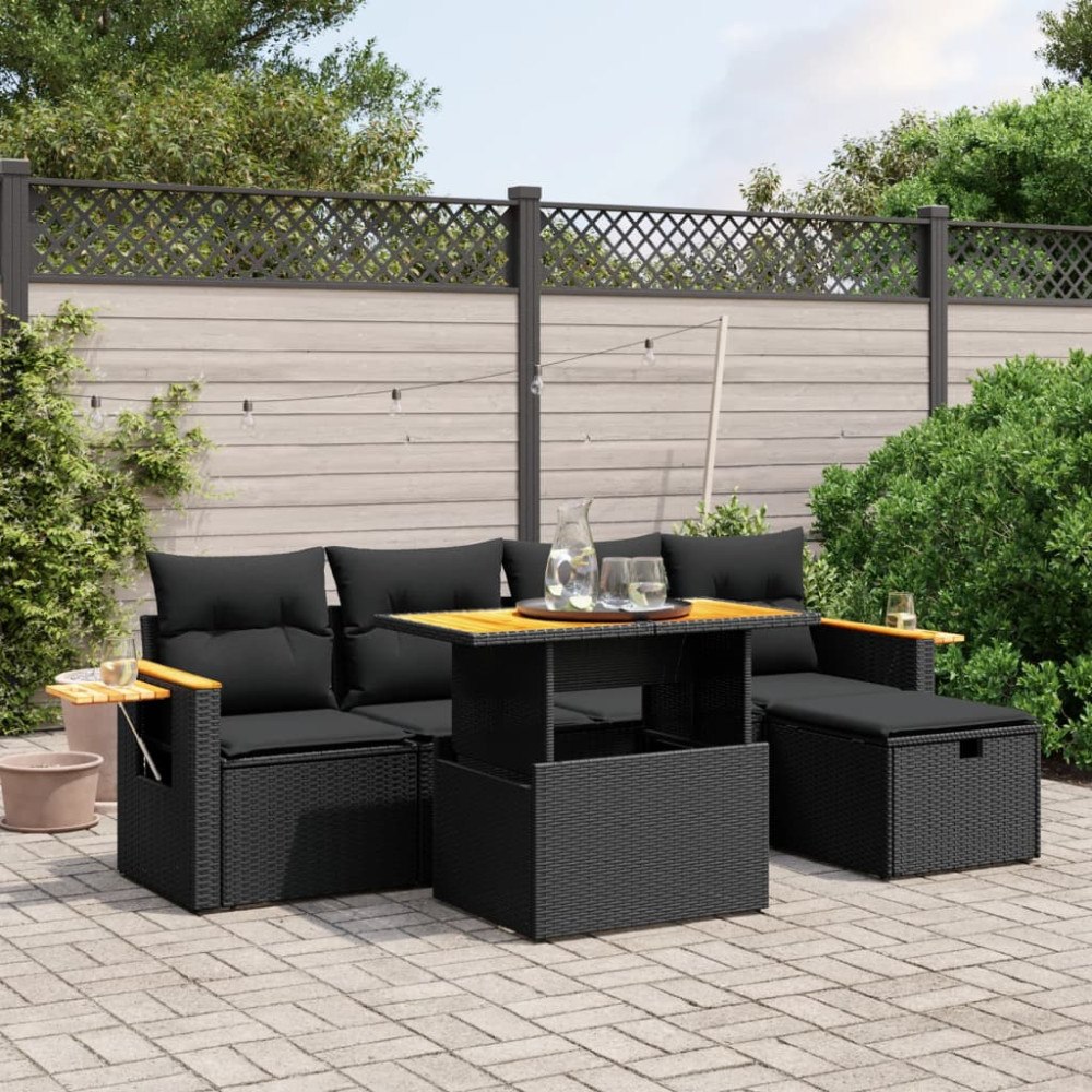 vidaXL Loungegrupp med dynor 6 delar svart konstrotting