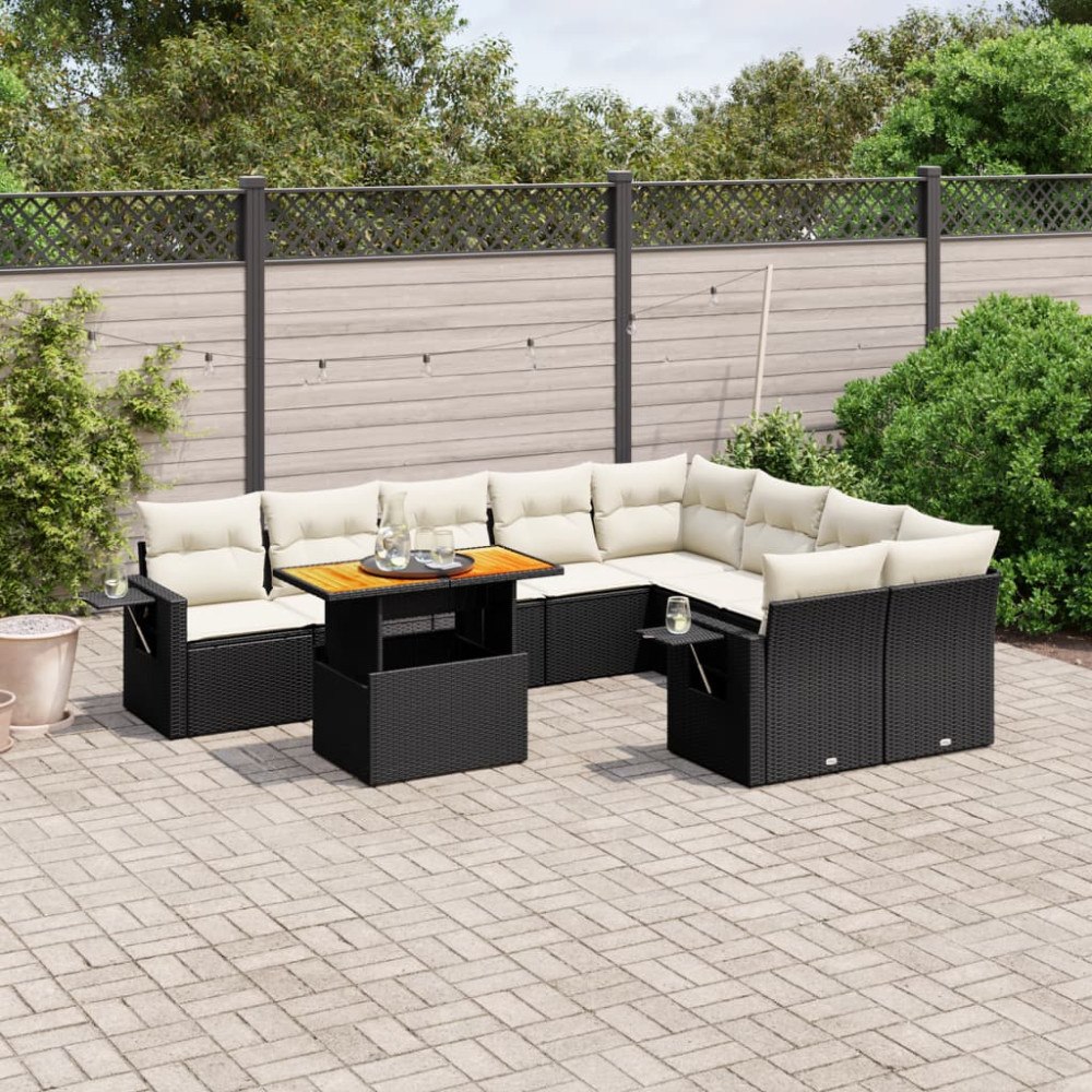 vidaXL Loungegrupp 10 delar med svarta dynor konstrotting