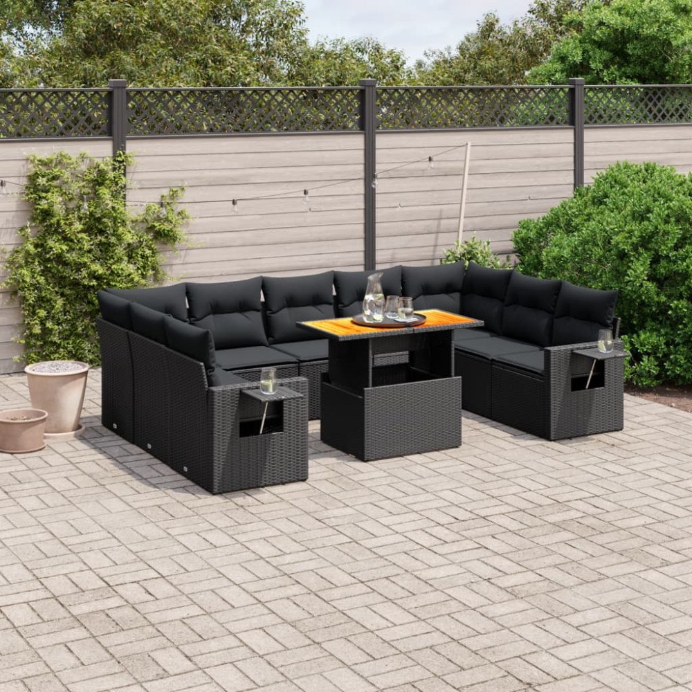 vidaXL Loungegrupp 10 delar med svarta dynor konstrotting