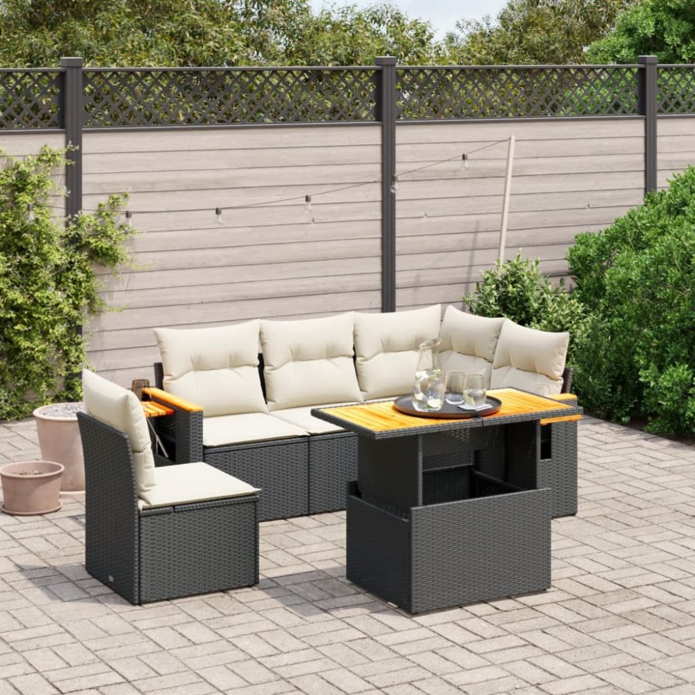 vidaXL Loungegrupp med dynor 6 delar svart konstrotting