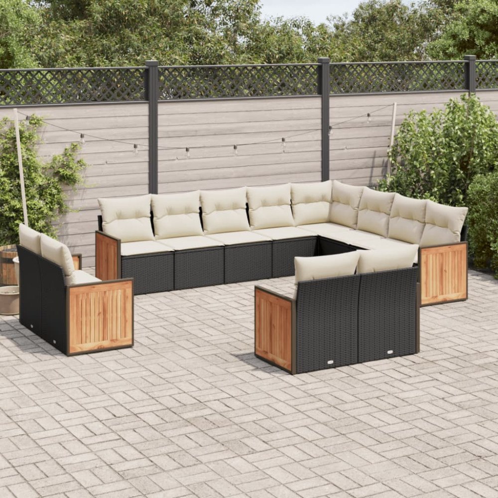 vidaXL Loungegrupp med dynor 12 delar svart konstrotting
