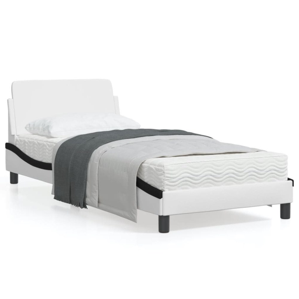 vidaXL Bed Frame "Dover" White&Black 90x190 cm Faux Leather