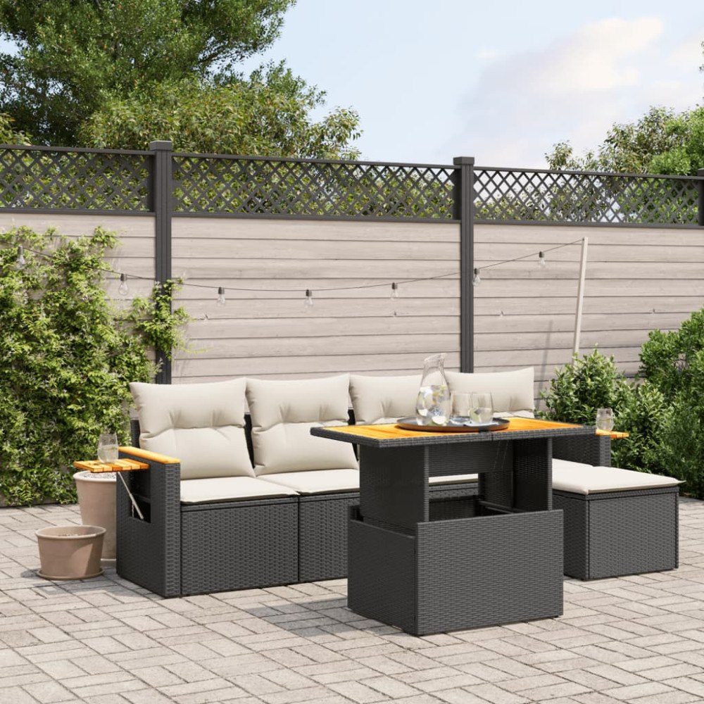 vidaXL Loungegrupp med dynor 6 delar svart konstrotting