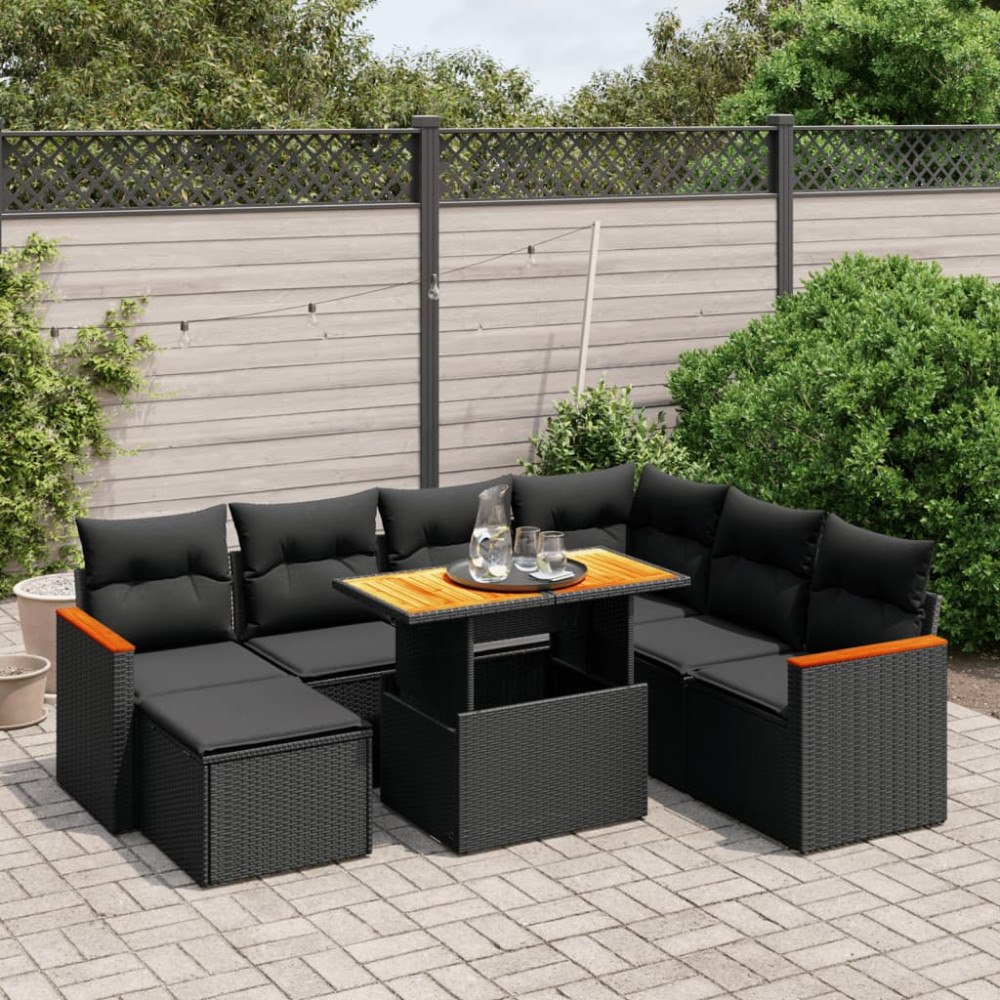 vidaXL Loungegrupp för trädgården med dynor 8 delar svart konstrotting