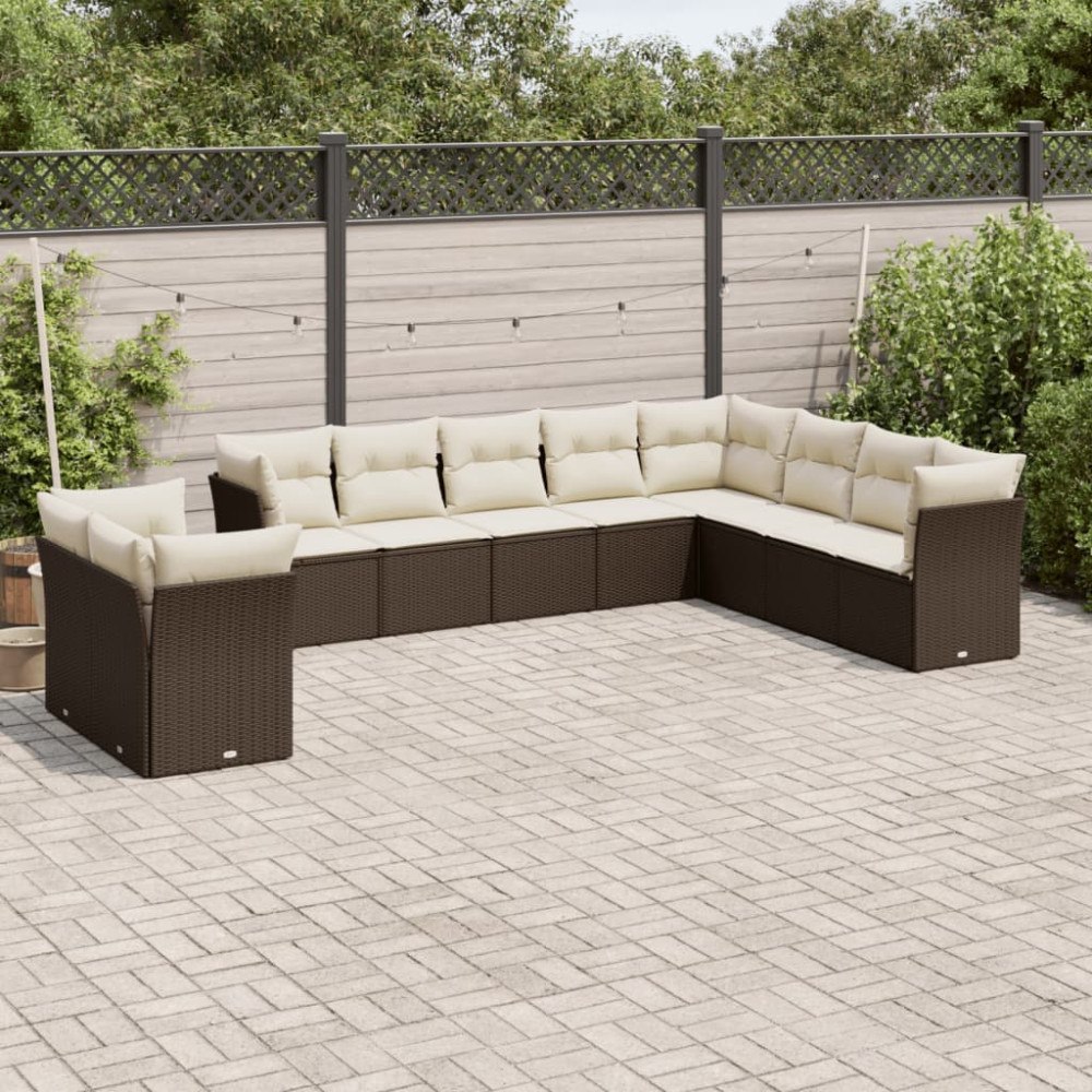 vidaXL Loungegrupp 10 delar med brun dynor konstrotting
