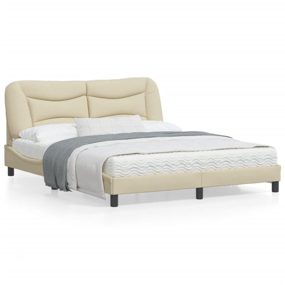 vidaXL Bed Frame with LED without Mattress "Hvar" Cream 160x200 cm Fabric