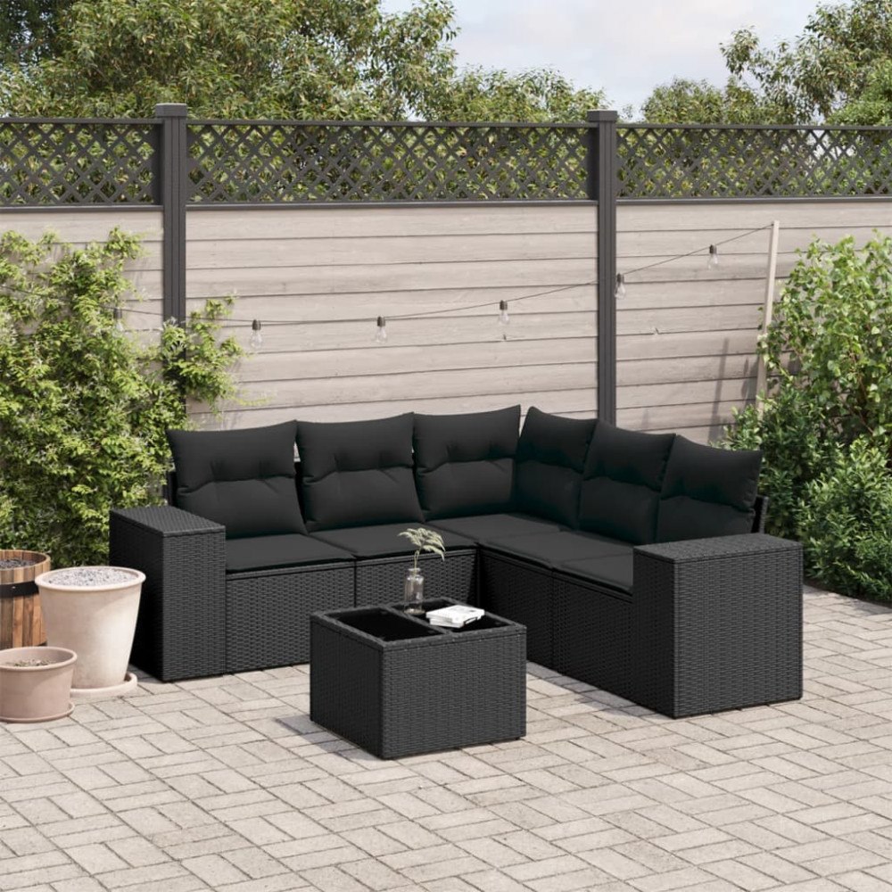 vidaXL Loungegrupp med dynor 6 delar svart konstrotting