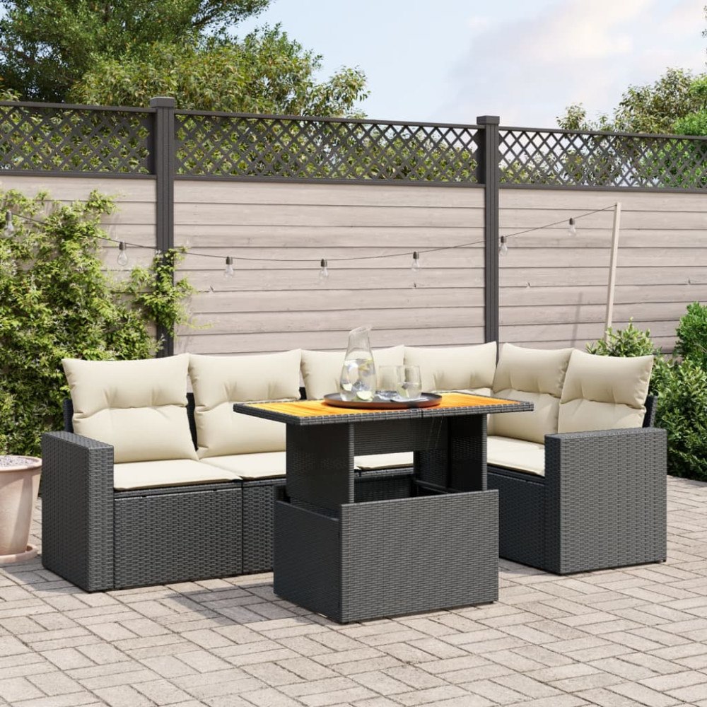 vidaXL Loungegrupp med dynor 6 delar svart konstrotting