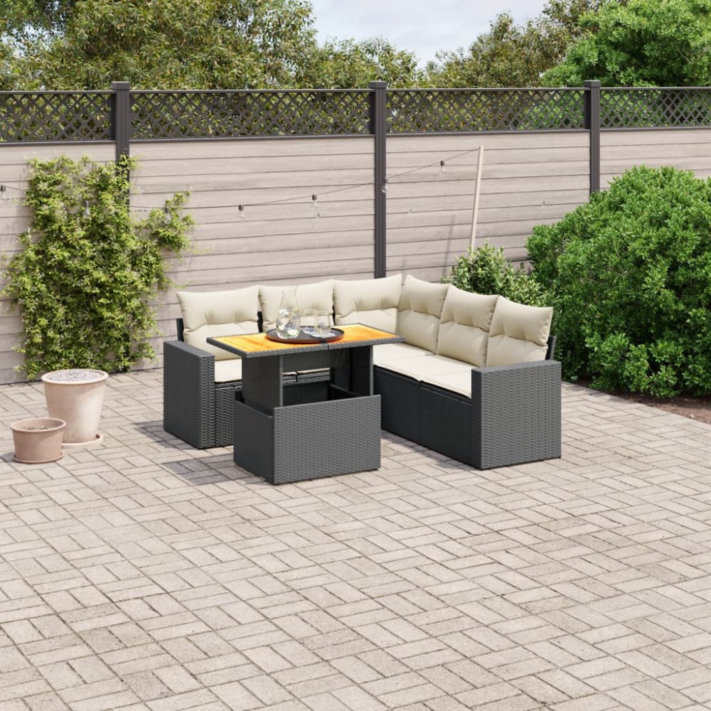 vidaXL Loungegrupp med dynor 6 delar svart konstrotting