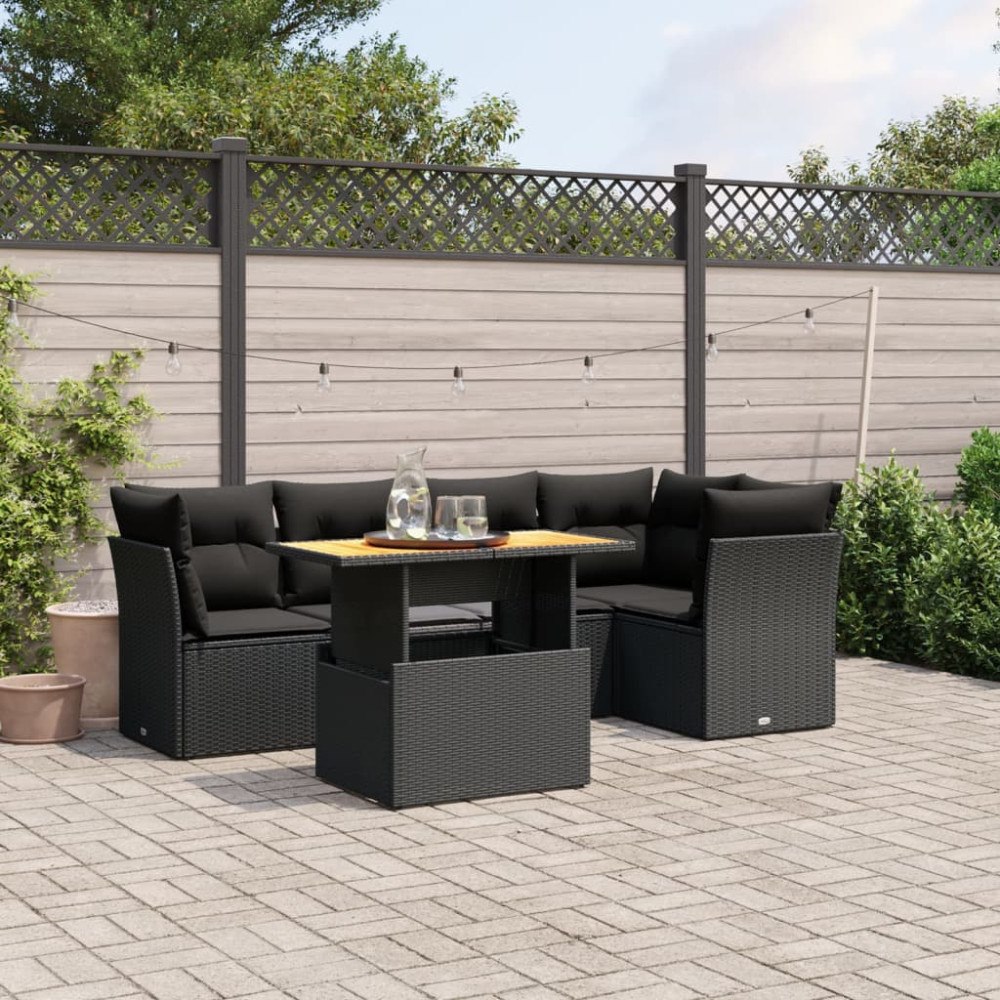 vidaXL Loungegrupp för trädgården med dynor 5 delar svart konstrotting