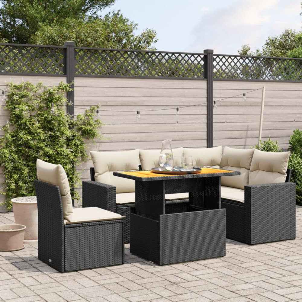 vidaXL Loungegrupp med dynor 6 delar svart konstrotting