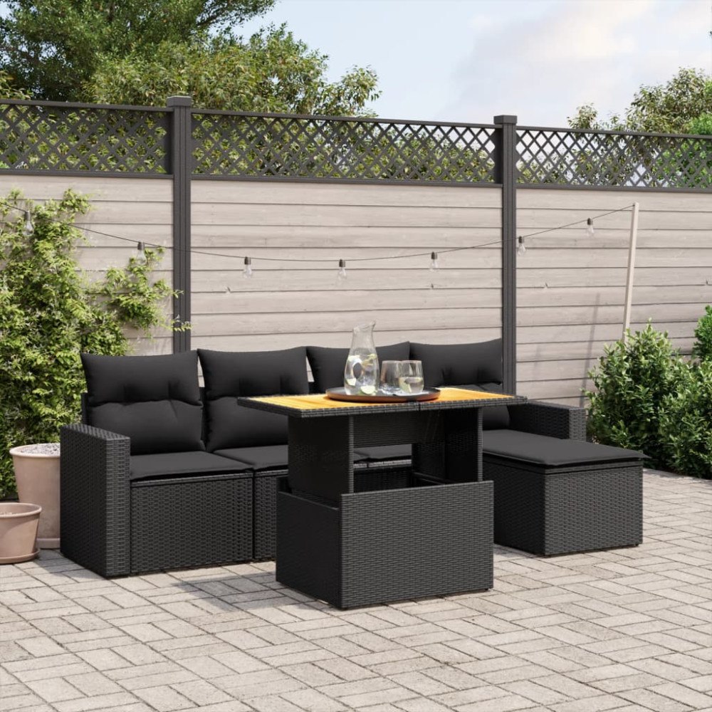 vidaXL Loungegrupp med dynor 6 delar svart konstrotting
