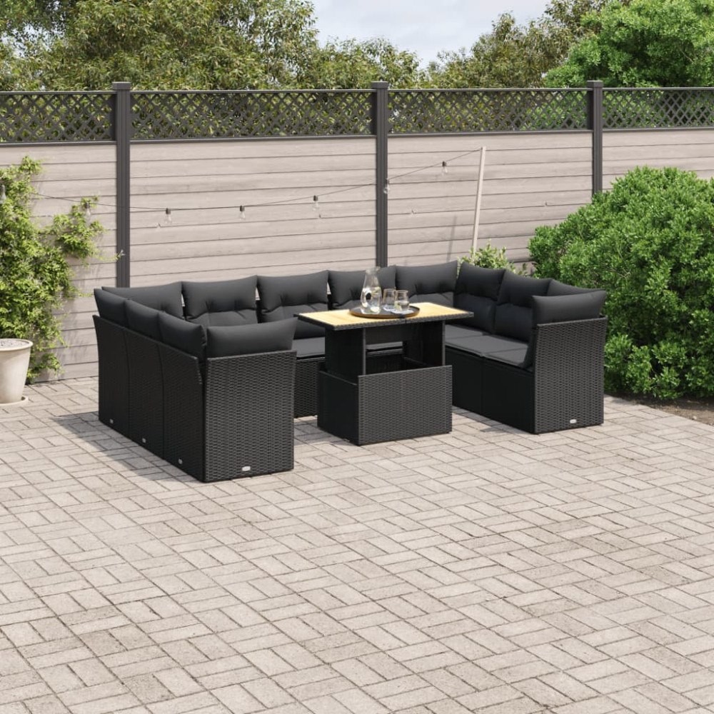 vidaXL Loungegrupp 10 delar med svarta dynor konstrotting