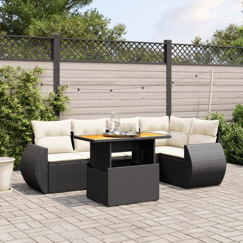 vidaXL Loungegrupp med dynor 6 delar svart konstrotting