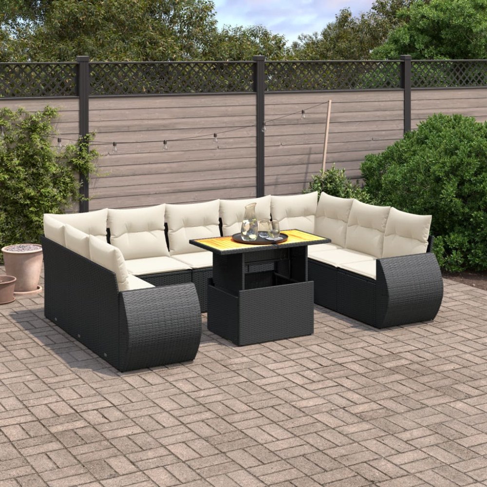 vidaXL Loungegrupp 10 delar med svarta dynor konstrotting