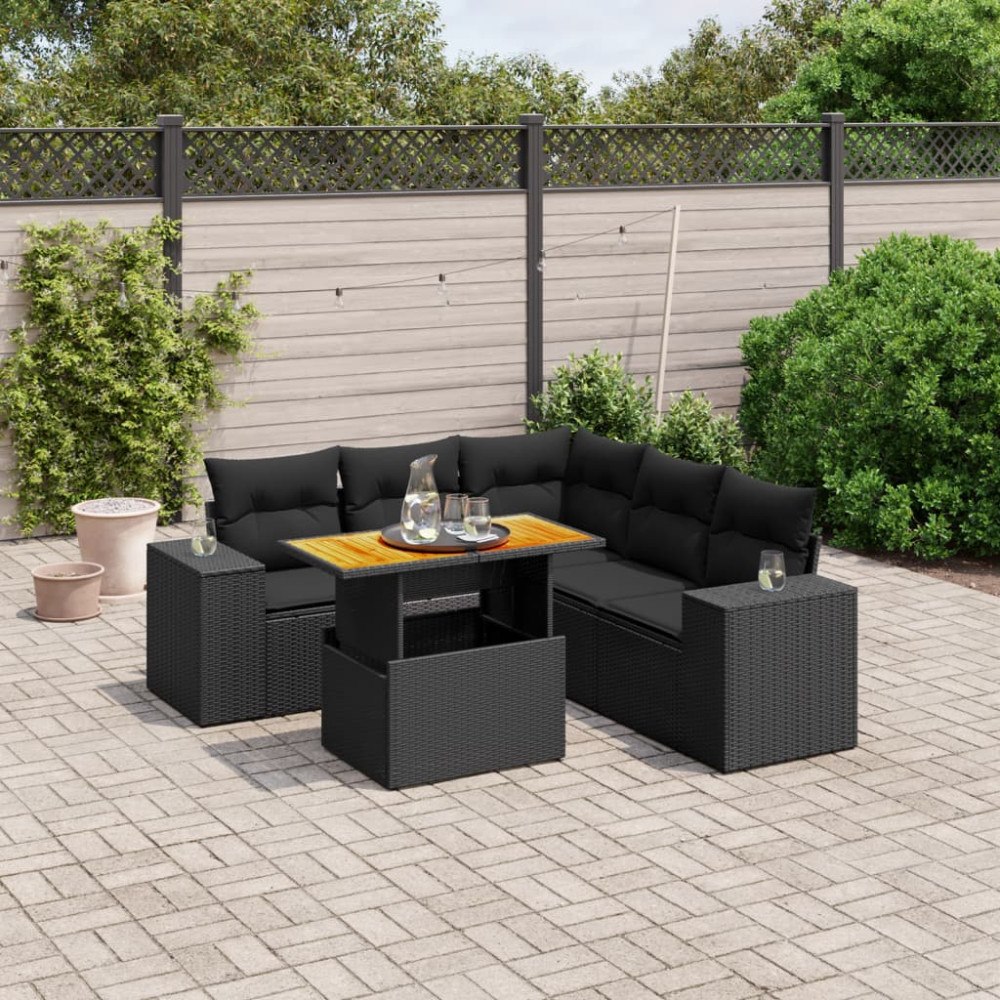 vidaXL Loungegrupp med dynor 6 delar svart konstrotting