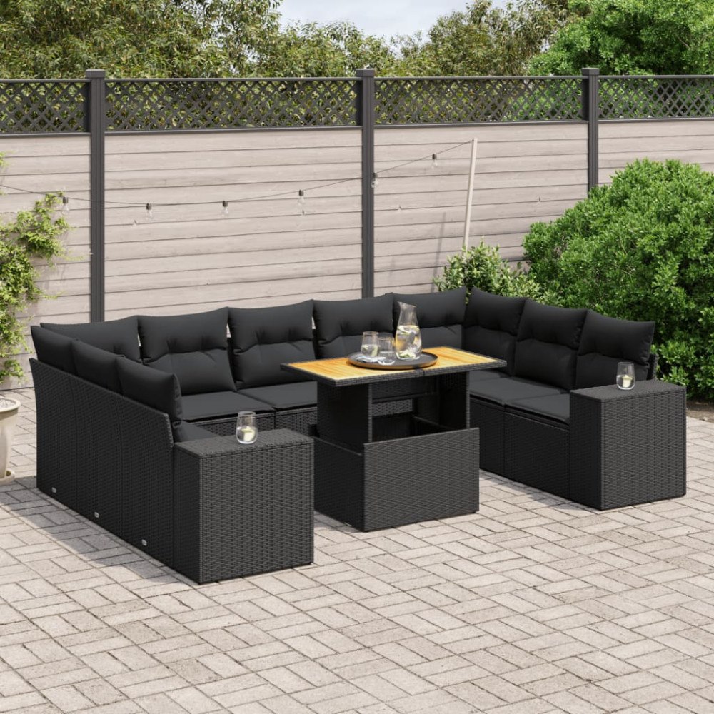 vidaXL Loungegrupp 10 delar med svarta dynor konstrotting