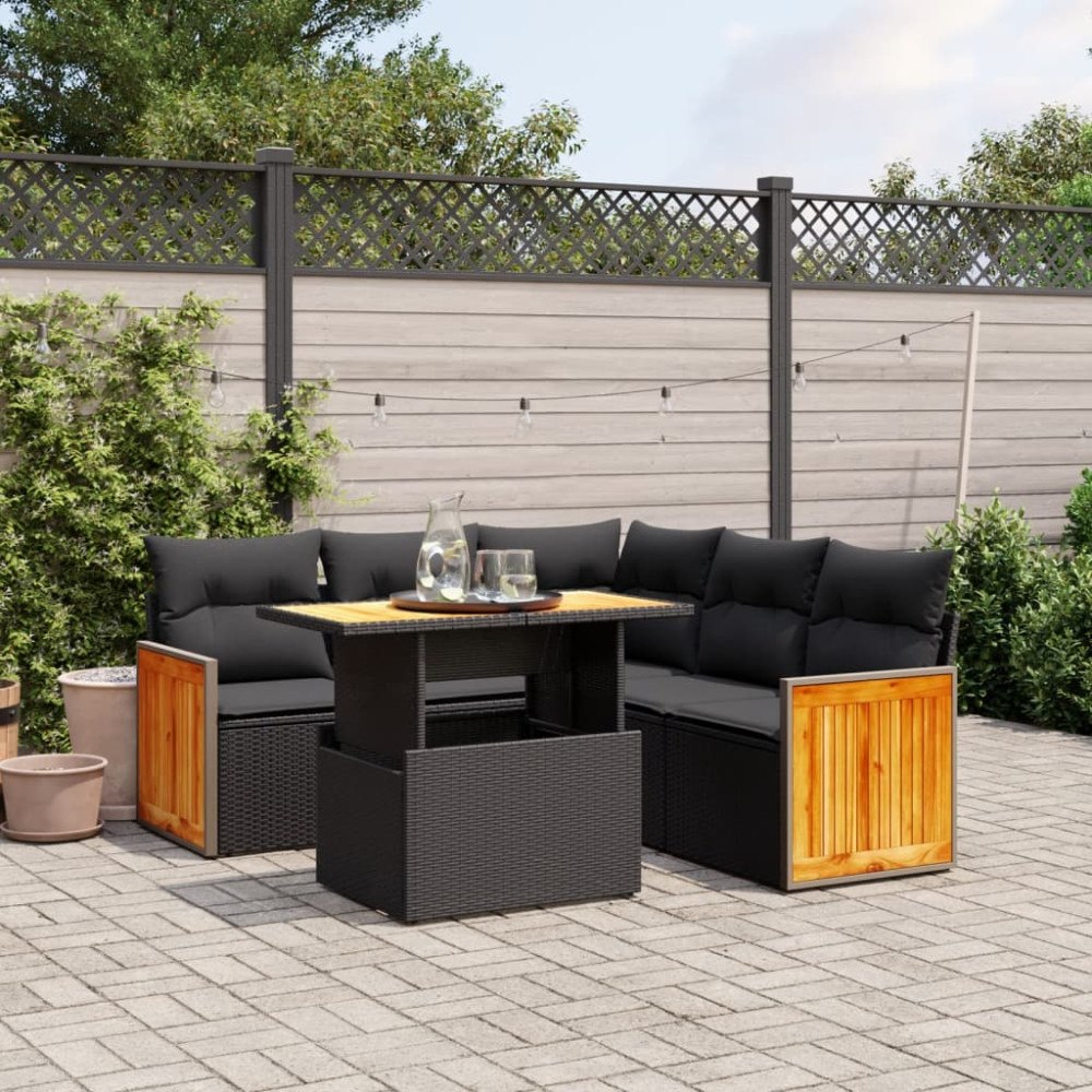 vidaXL Loungegrupp med dynor 6 delar svart konstrotting