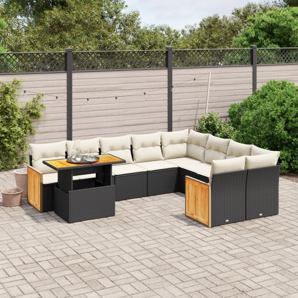 vidaXL Loungegrupp 10 delar med svarta dynor konstrotting