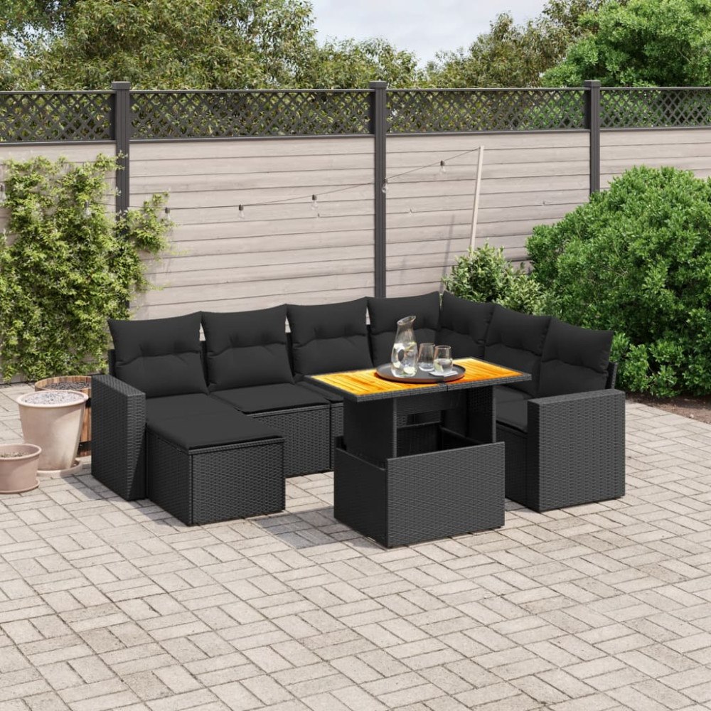 vidaXL Loungegrupp för trädgården med dynor 8 delar svart konstrotting