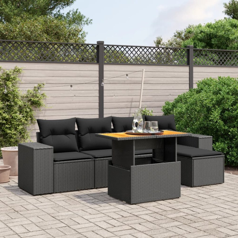 vidaXL Loungegrupp med dynor 6 delar svart konstrotting
