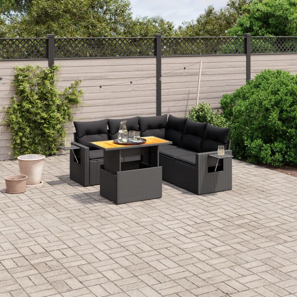 vidaXL Loungegrupp med dynor 6 delar svart konstrotting